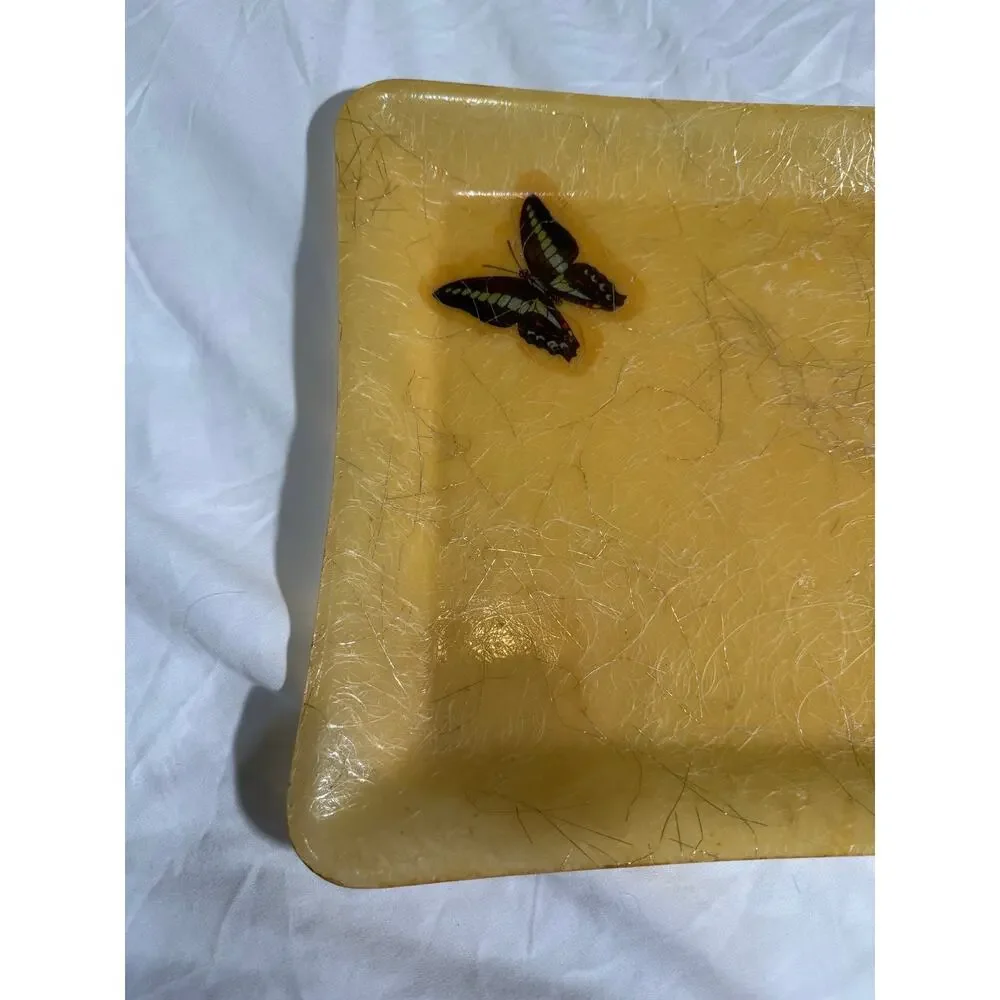 Vintage Fiberglass Resin Butterfly Tray Amber MCM Hollywood Regency